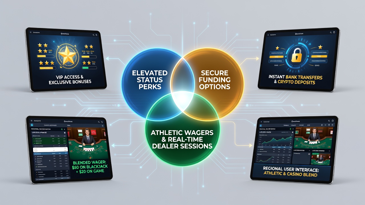 Mobile interface showing integrated sports wagering adn live dealer sessions with loyalty tier indicators