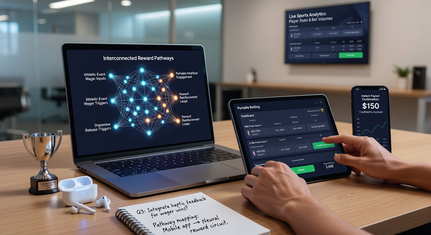 Regional digital venue dashboard displaying reward pathways between athletic wagers and mobile interface tools