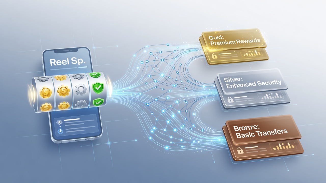 Mobile screen displaying tier progression linked to secure transfers in a hybrid platform with reel spin and sports betting sections