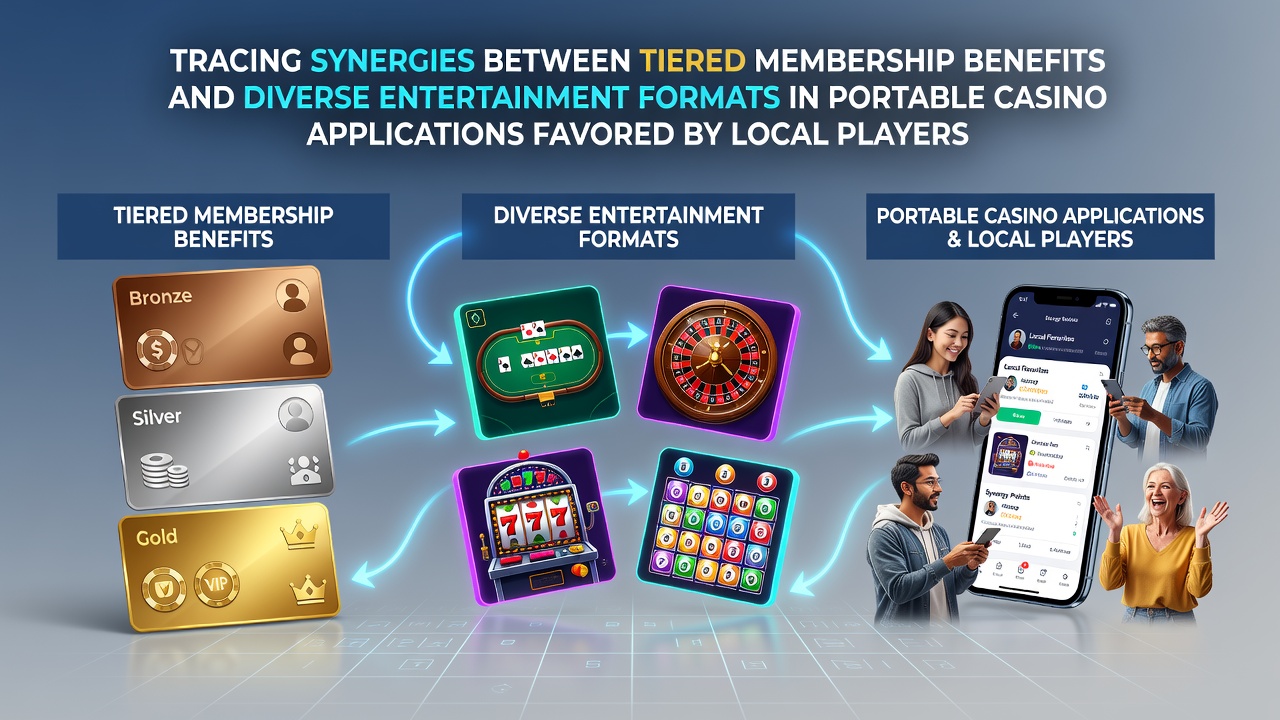 Mobile casino app interface showing tiered membership levels alongside various game formats including slots and live dealer tables